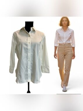 Jones New York signature Classic White Button-Down Shirt Women Sz M Easy Care